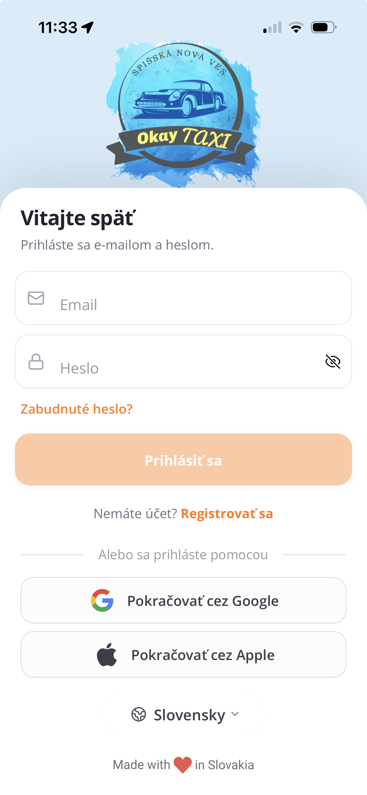 Aplikácia Okay Taxi zobrazená v mobile